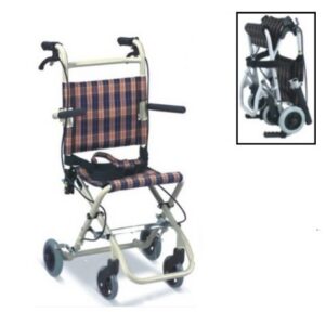 SILLA DE RUEDAS TIPO TRASLADO DE ACERO TAPICERIA DE TELA PESA 10 KG SOPORTA 115 KG