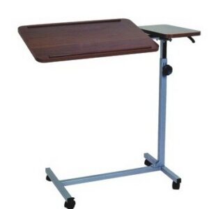 MESA PUENTE CON BANDEJA FIJA CAFE ALTURA AJUSTABLE C/PERILLA BASE C C/4 RUEDAS