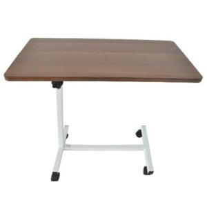 MESA PUENTE CON BANDEJA FIJA CAFE ALTURA AJUSTABLE C/PERILLA BASE H C/4 RUEDAS